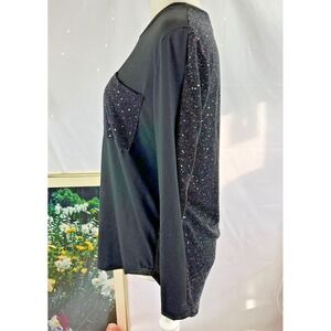 Hershe Black Long Sleeve Pullover Stretchy Tunic Sequin Top Large Going Out Glam